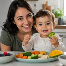 mãe e criança durante a introdução alimentar
